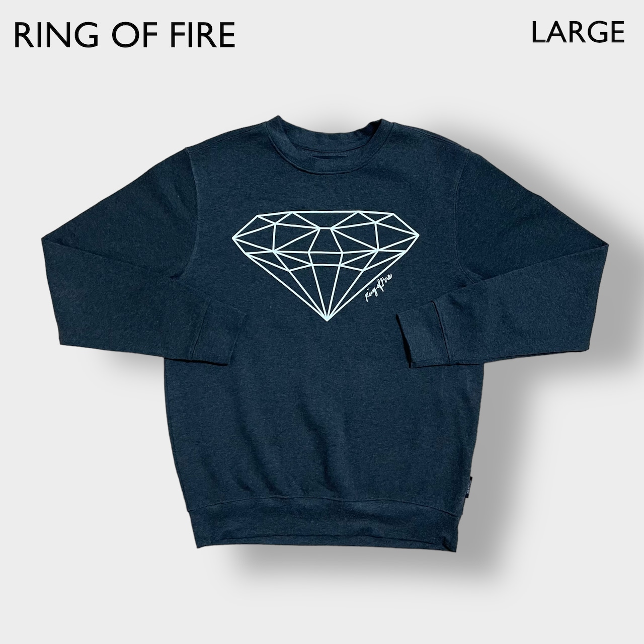 RING OF FIRE スウェットシャツ トレーナー ダイヤモンド プリント ダークグレー L クルーネック SWEATSHIRTS US古着