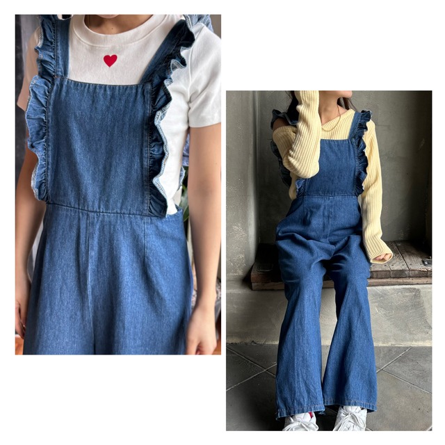 FRILL DENIM ROMPERS