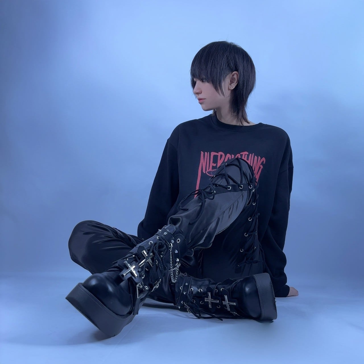 EYE刺繍入り高品質SATIN LACE-UP VISUAL PANTS | NIER CLOTHING