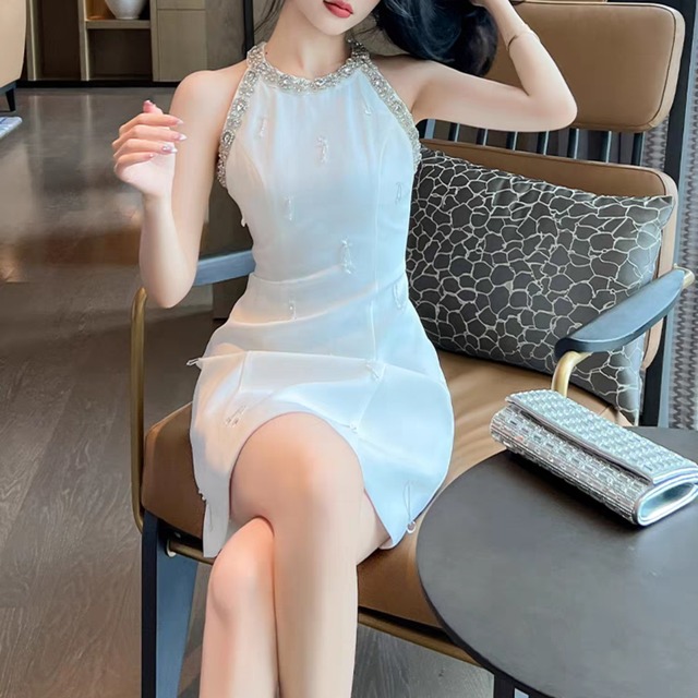 ビジュー装飾ホルターネックタイトミニドレス◇MD0140