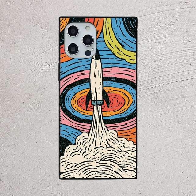 受注生産 iPhoneケース ロケットと渦巻き惑星の宇宙柄｜スペースエイジ RFSP057A