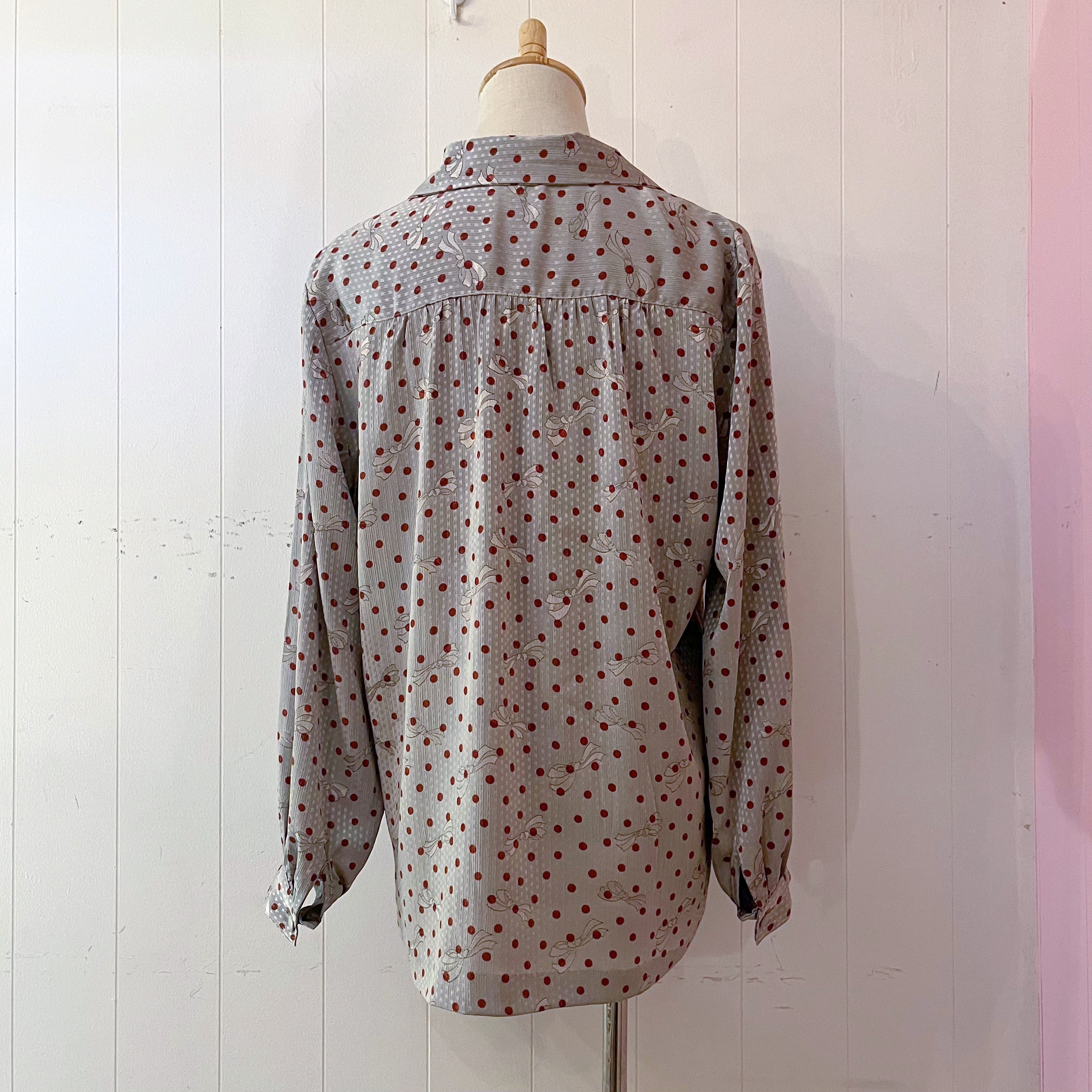 silver ribbon dot blouse