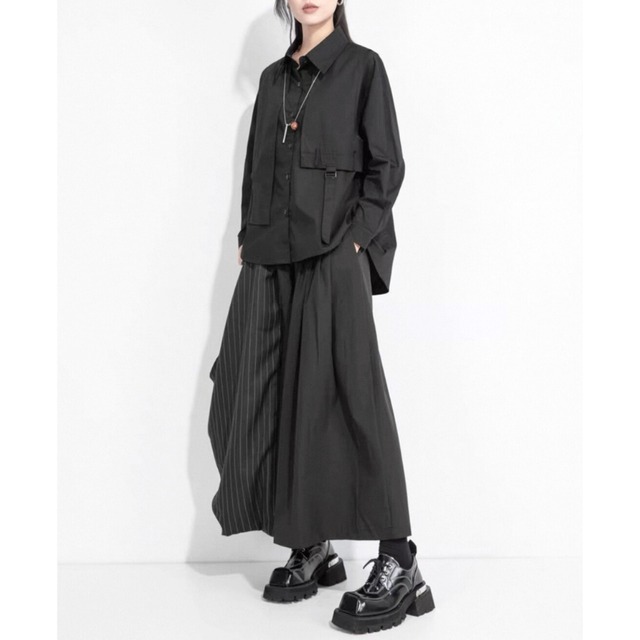 Asymmetry drape wide pants C1281