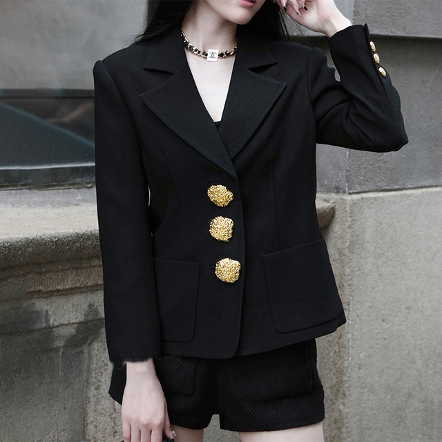 【Airi Styleシリーズ】アウター コート OL/通勤 ボタン Vネック ブラック S M L