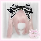 ♡【全5色】MAID ハートチャーム マットリボンフリルレースカチューシャ white ♡