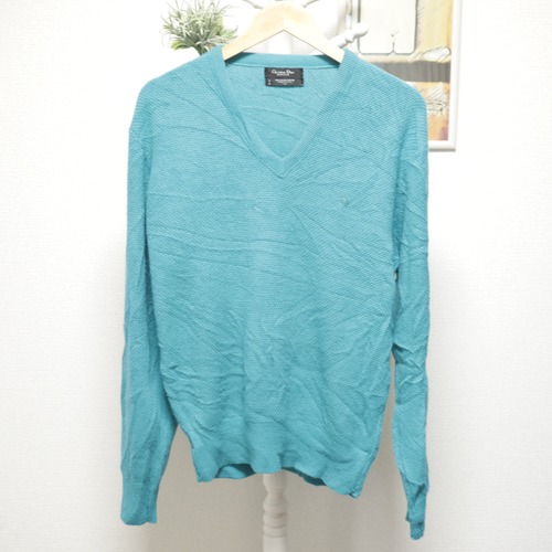 Dior V Neck Acrylic Knit Sweater Turquoise