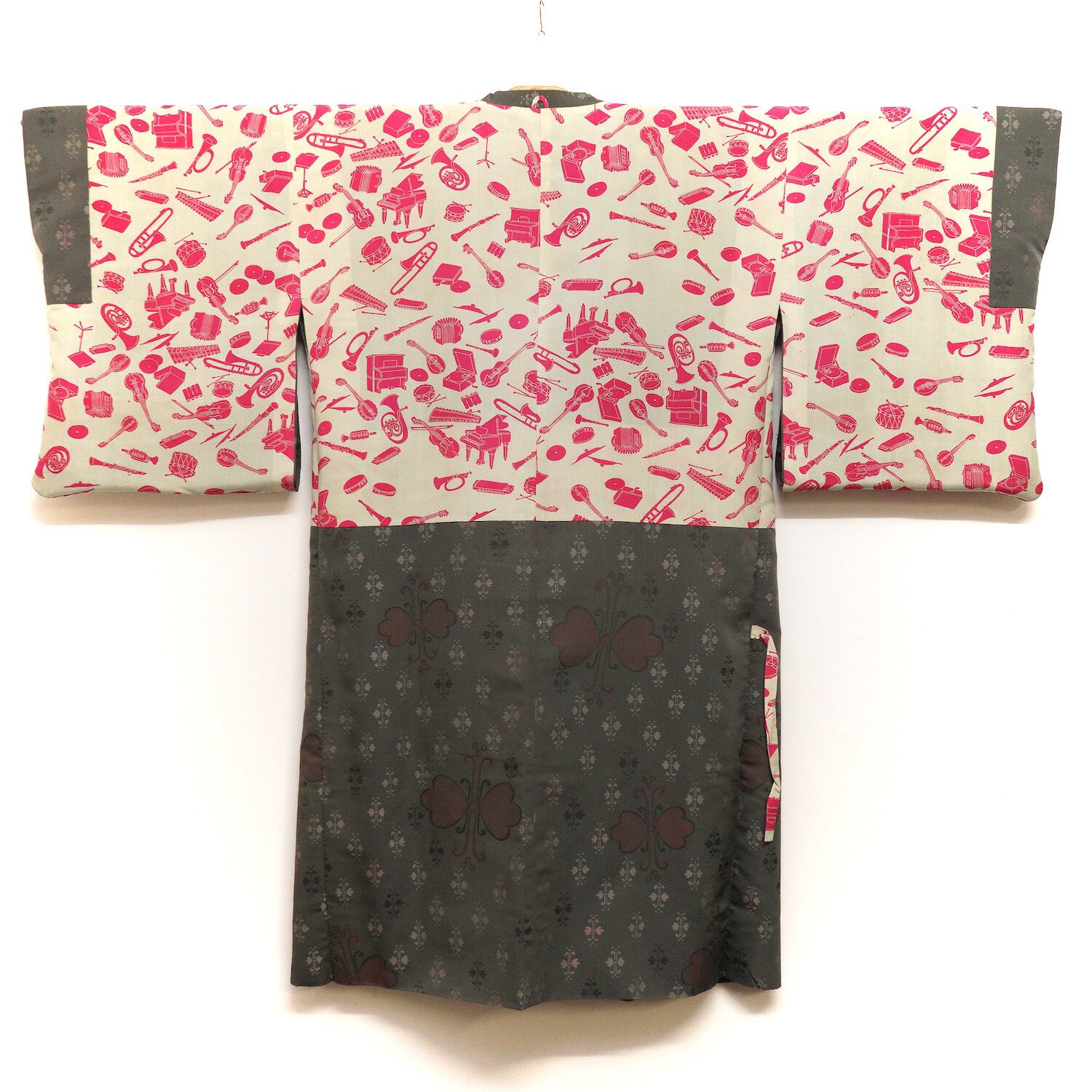 1668 道行 面白柄裏地 楽器勢揃い 音楽 正絹 昭和レトロ ヴィンテージ