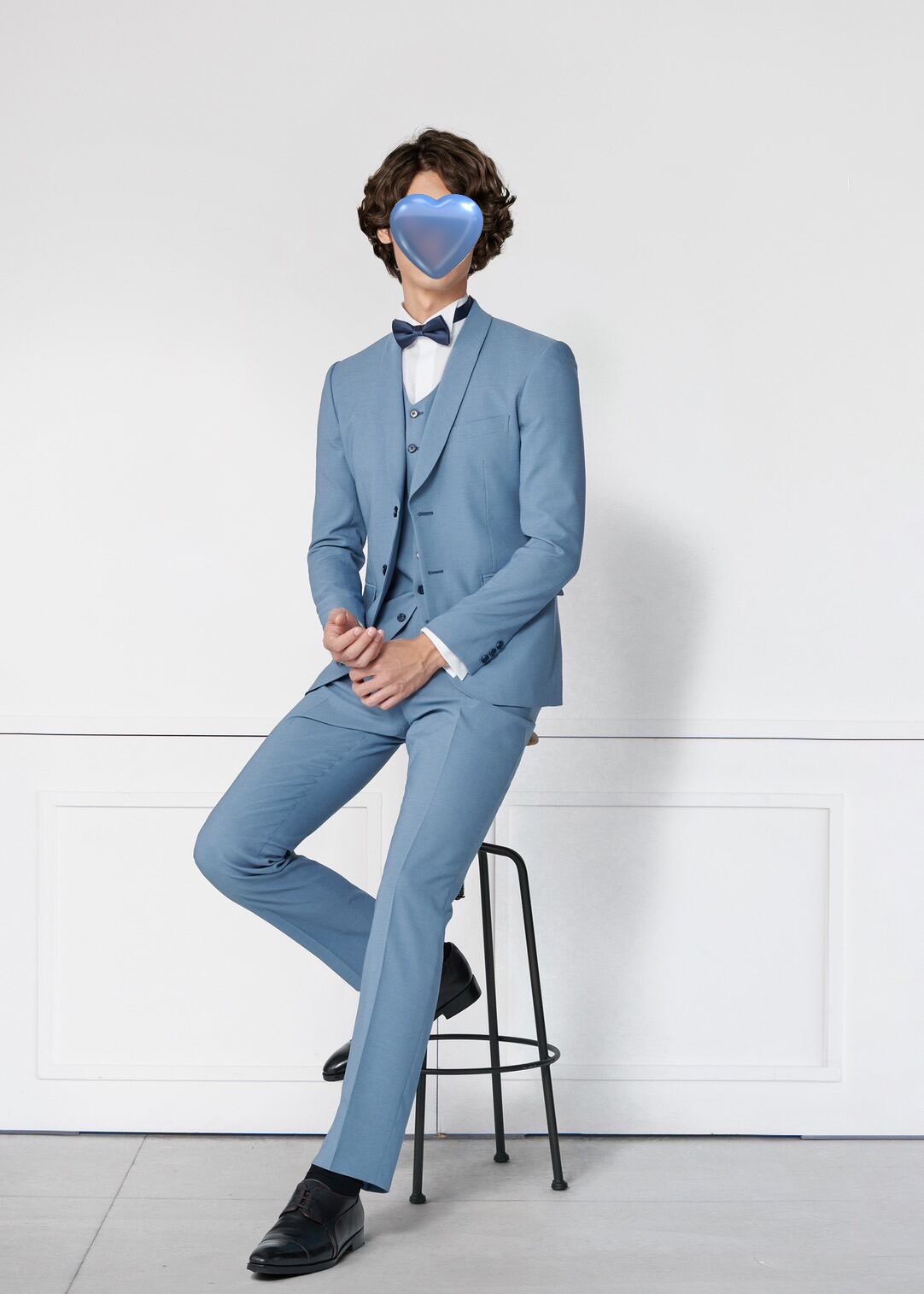 高品質！ タキシード ジャケット ベスト、パンツの3点セット ブルー  