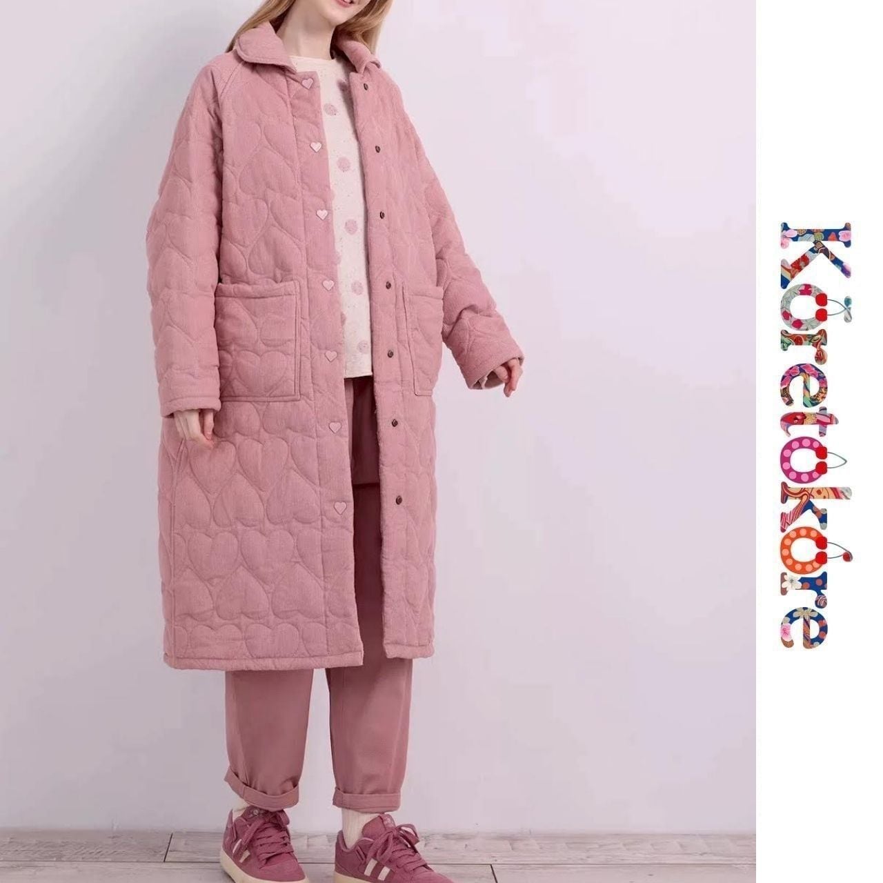 Pink Heart-Quilted Coat A4038
