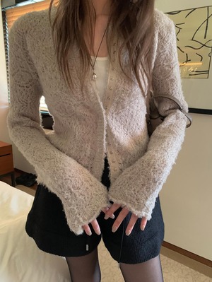 (即納)poster / Trimming Knit Cardigan / gray