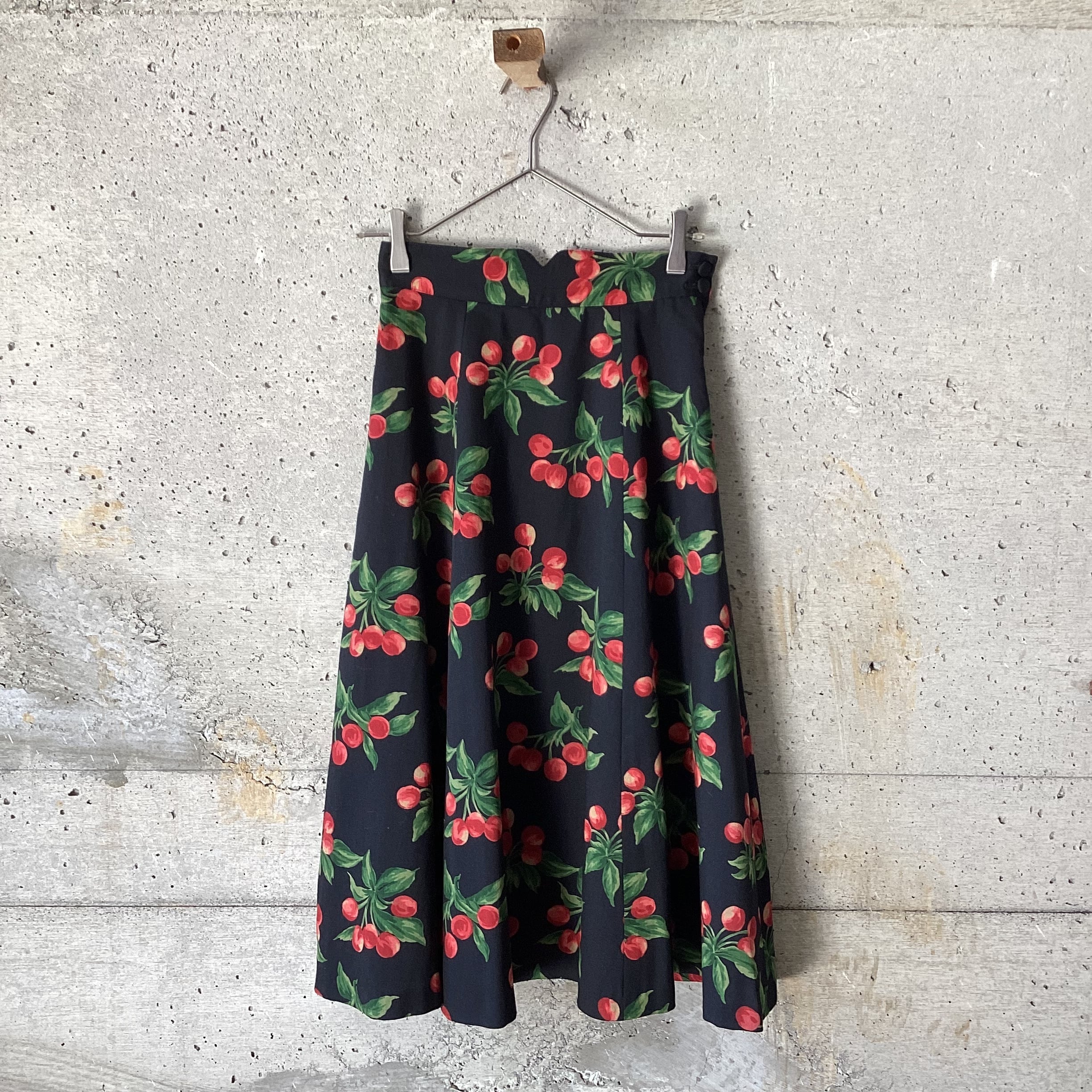 cherry pattern flared skirt