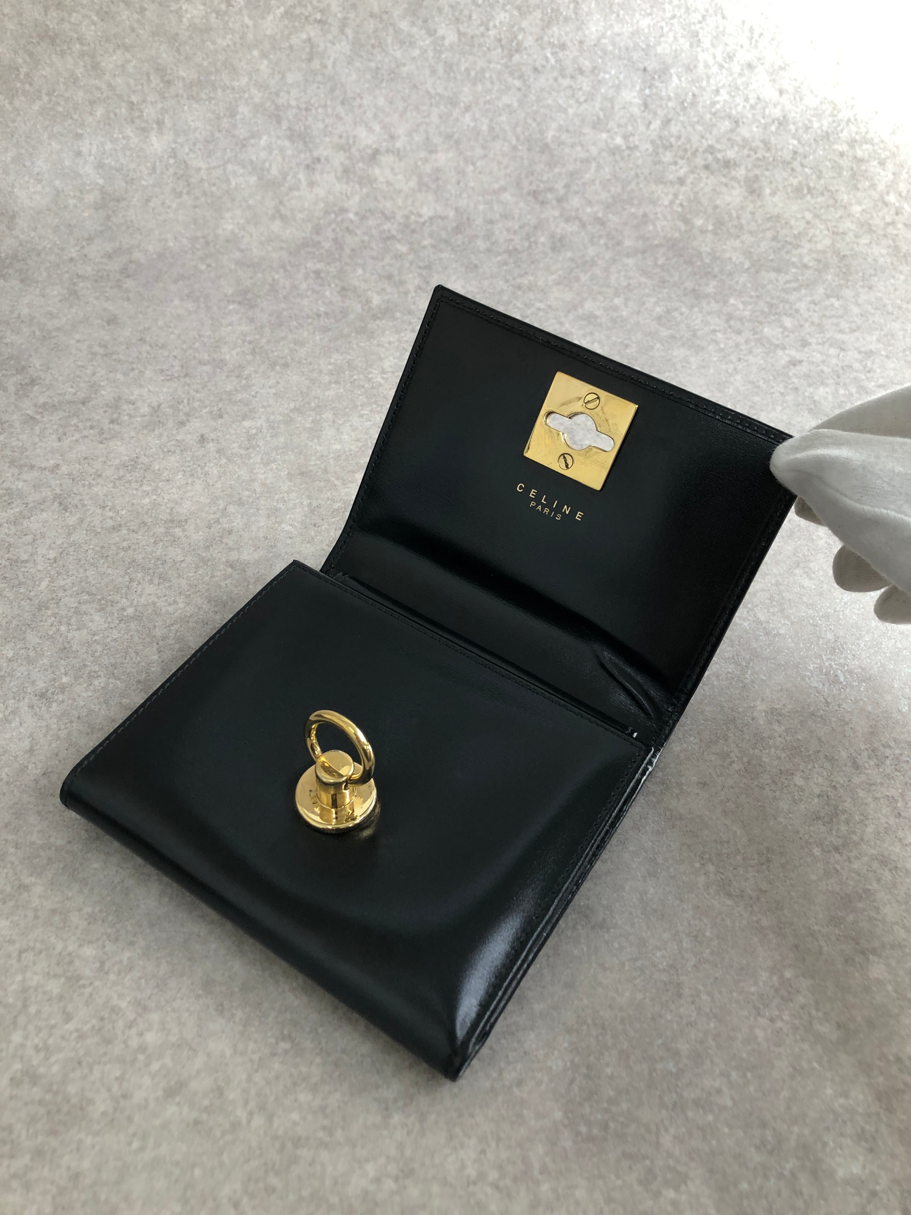 CELINE セリーヌ 財布 ブラック ガンチーニ レザー 3つ折り vintage