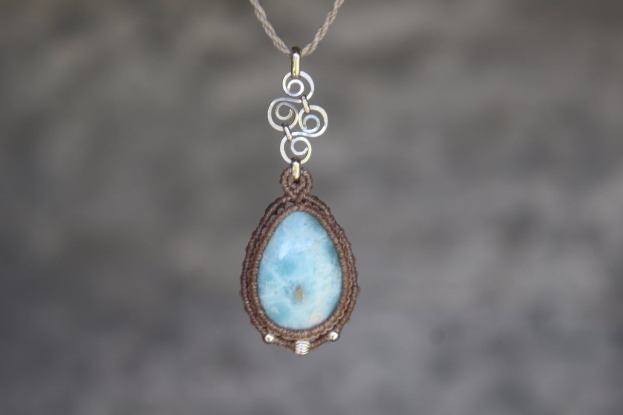 Larimar silver925 wirework micro macrame pendant