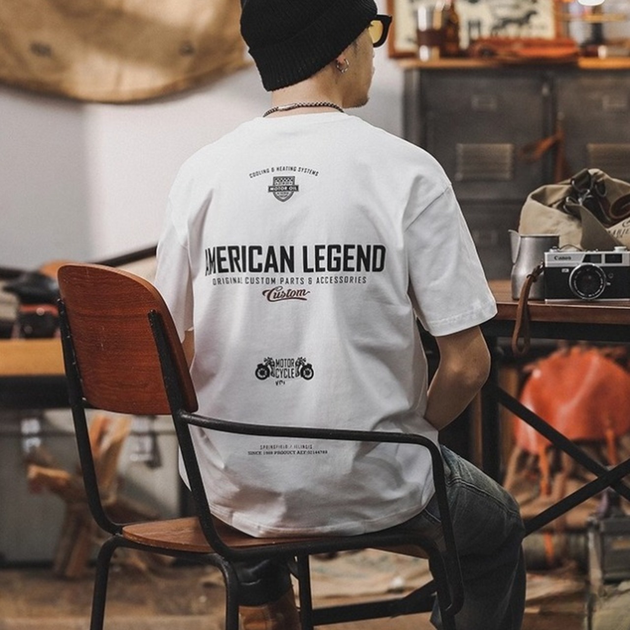 モーターサイクルバックプリントTシャツ 10172