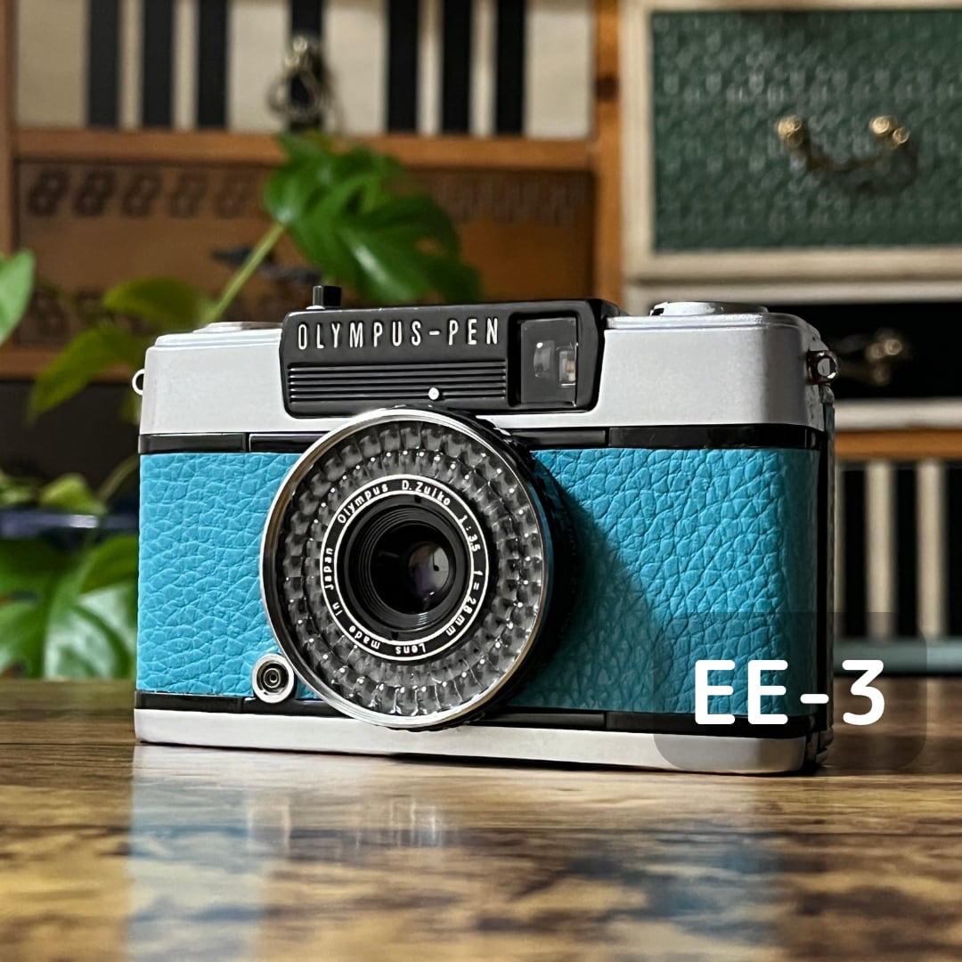 「1点物 フィルムカメラ 」オリンパス ペン EE3 木の皮 リメイク ネイビー