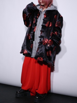 XXXL over silhouette 紋様 satin china shirt jacket