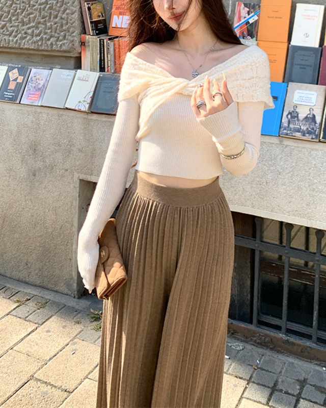 レースショルダーデザイントップス　l5341