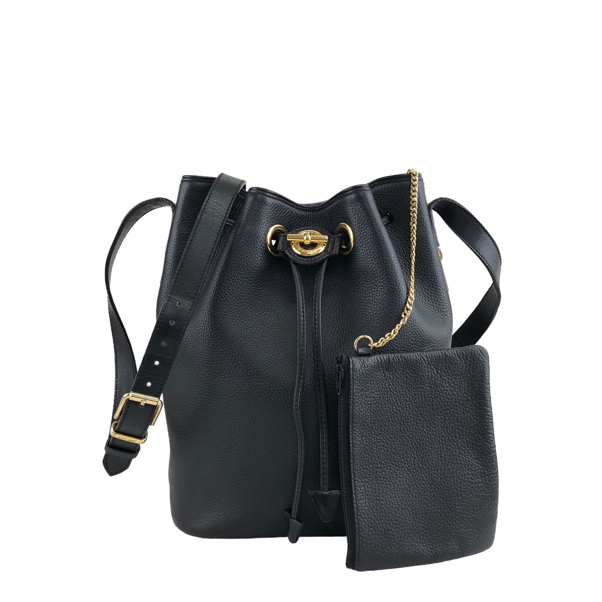 CELINE セリーヌ ショルダーバッグ ブラック マンテル レザー 巾着