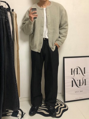 Mohair Mink-Texture Round-Neck Cardigan (5color)