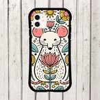 受注生産 iPhoneケース 白いうさぎと花の民芸柄｜うさぎモチーフ PSYF020D