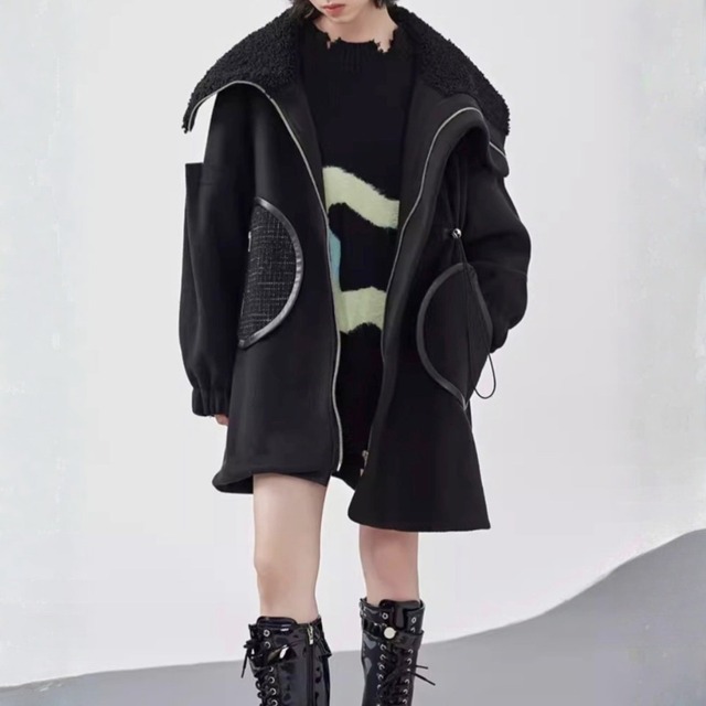 Boa collar asymmetrical coat C1620
