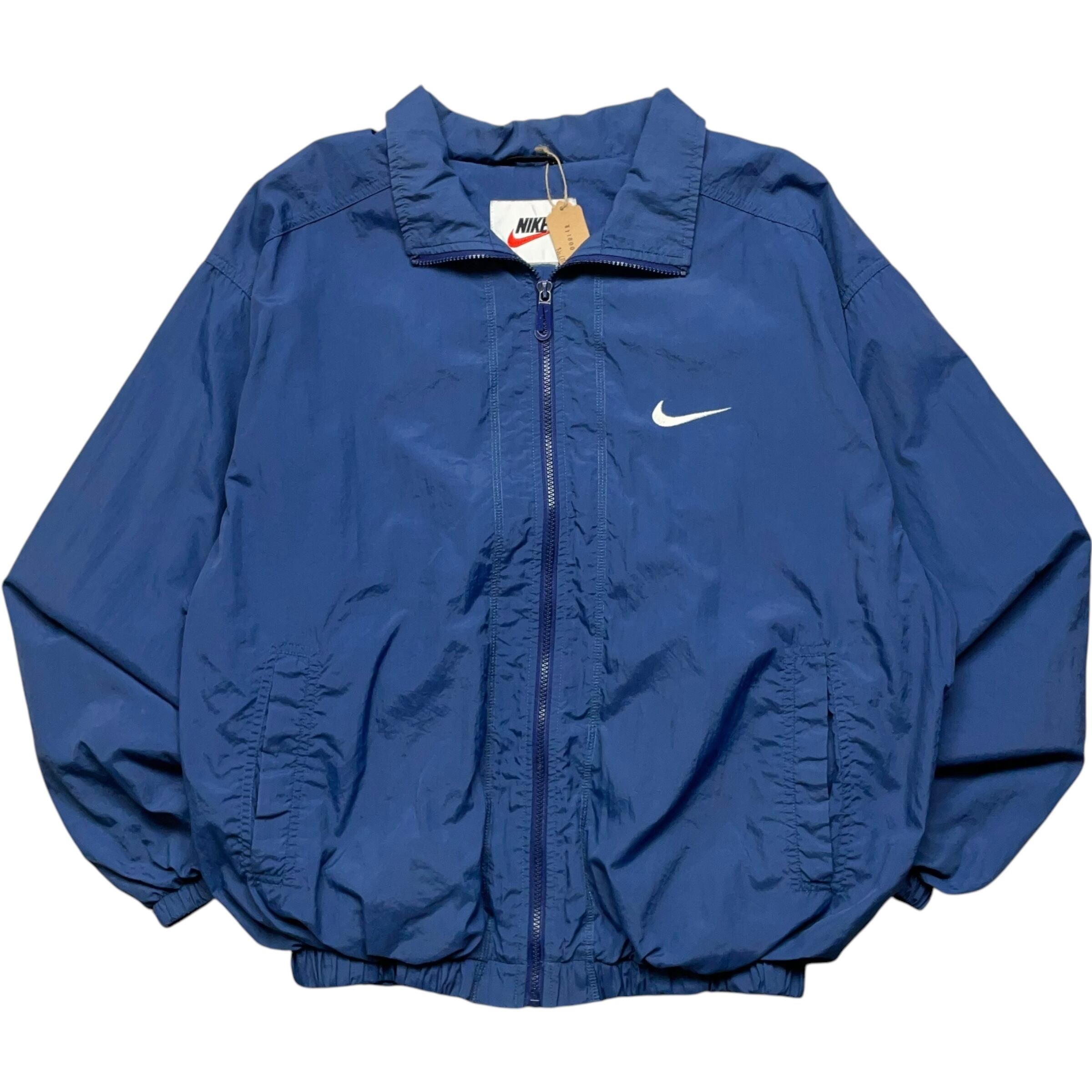 《L》 NIKE ナイキ ナイロンジャケット スウッシュ 刺繍 ワンポイント ネイビー 90年代 vintage no.6356