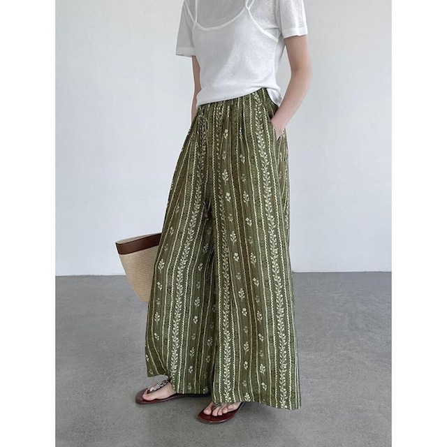botanical stripe relaxed wide-leg pants
