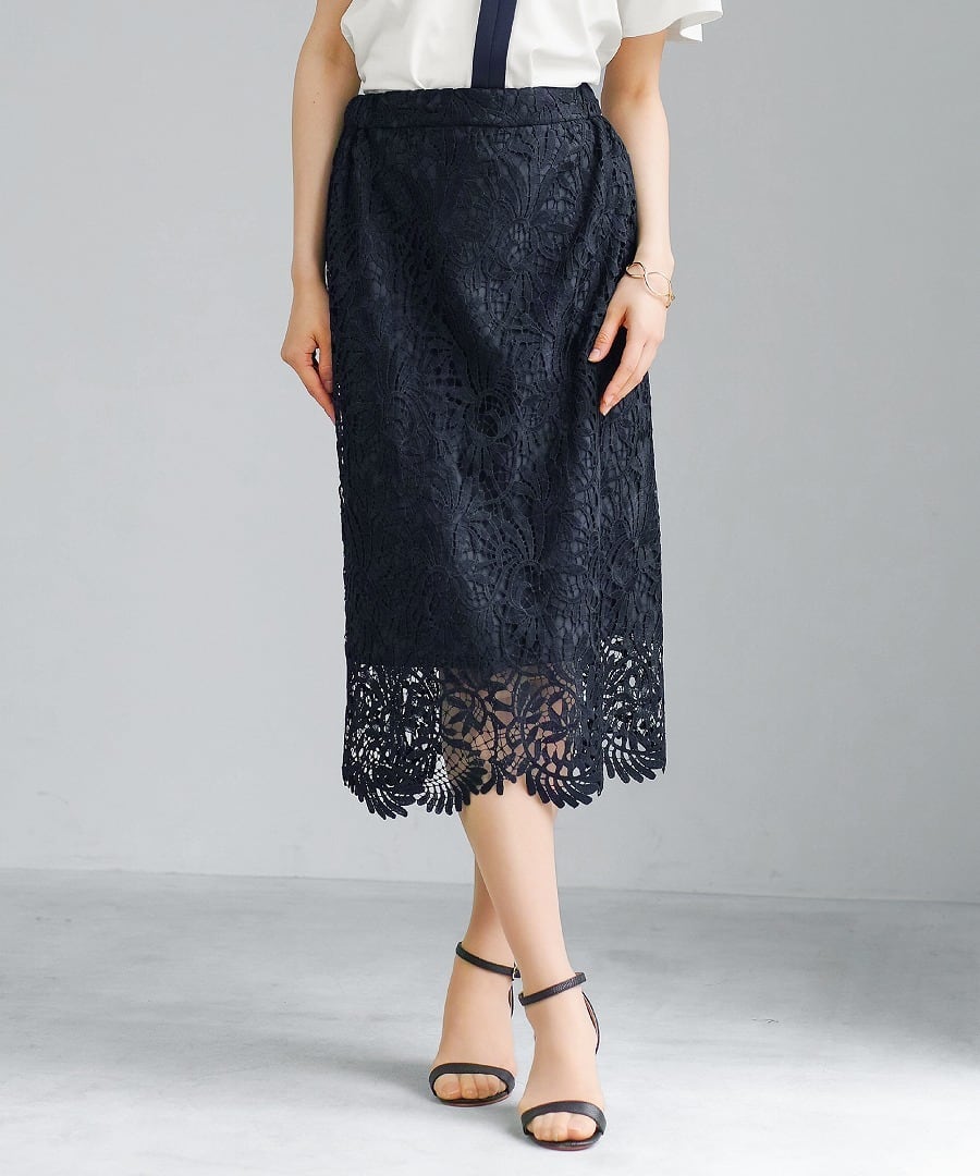 個性的 comme des garcons スカラップ タイト スカート 一枚で華やぐ 】 スカラップレース・ロングタイトスカート（776036