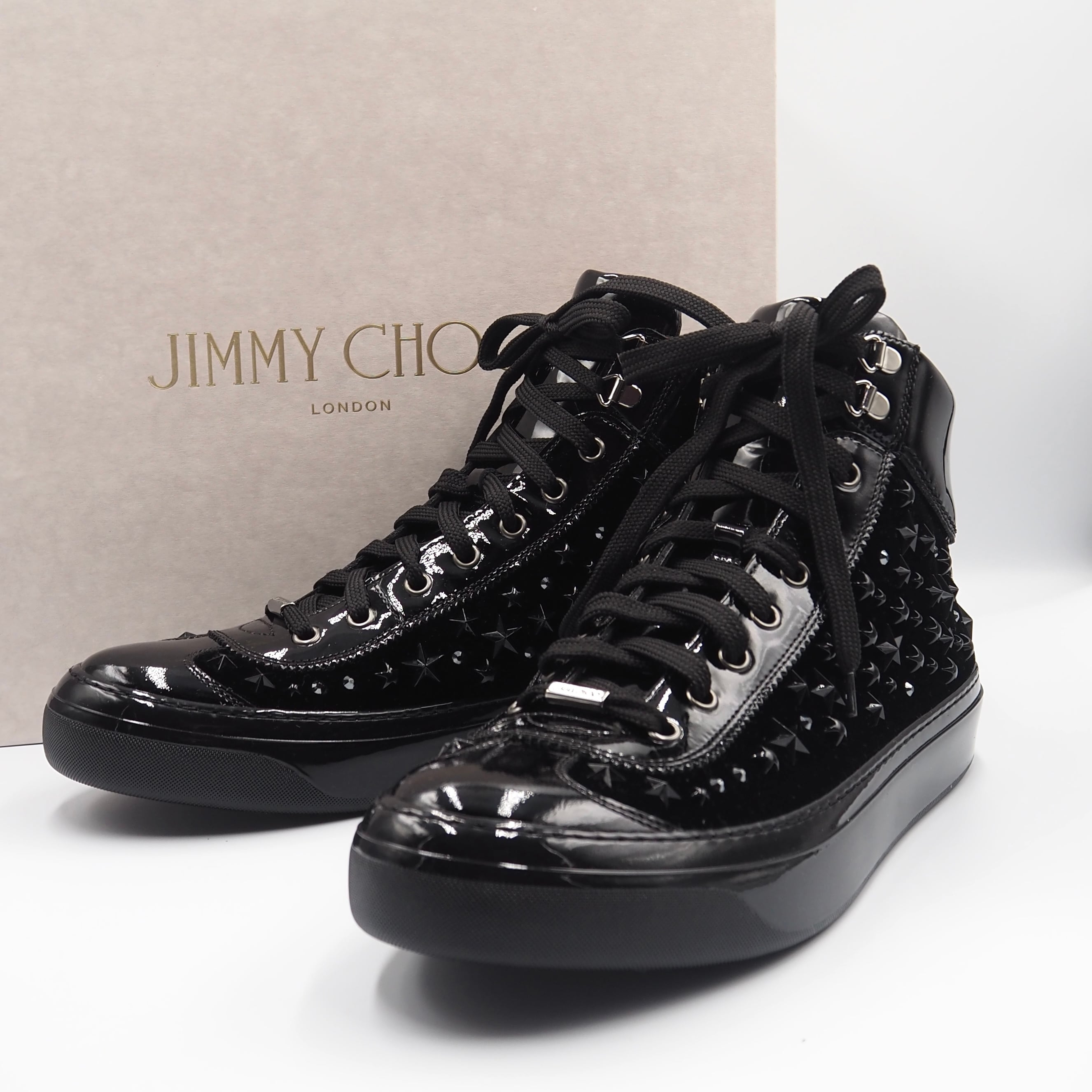 【未使用品】JIMMY CHOO スタースタッズ エナメル ハイカットスニーカー ジミーチュウ