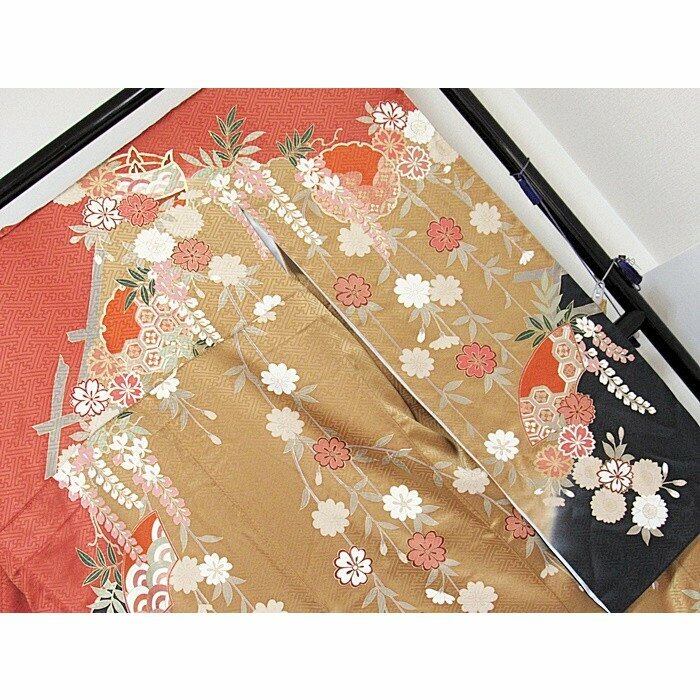 振袖 綸子 刺繍 雪輪 糸巻 桜 藤 160cm前後の方｜浴衣/水着