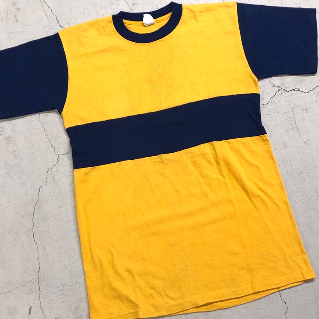 1970'S COLLEGIATE PACIFIC TEE 42 "イエロー×ネイビーツートン"