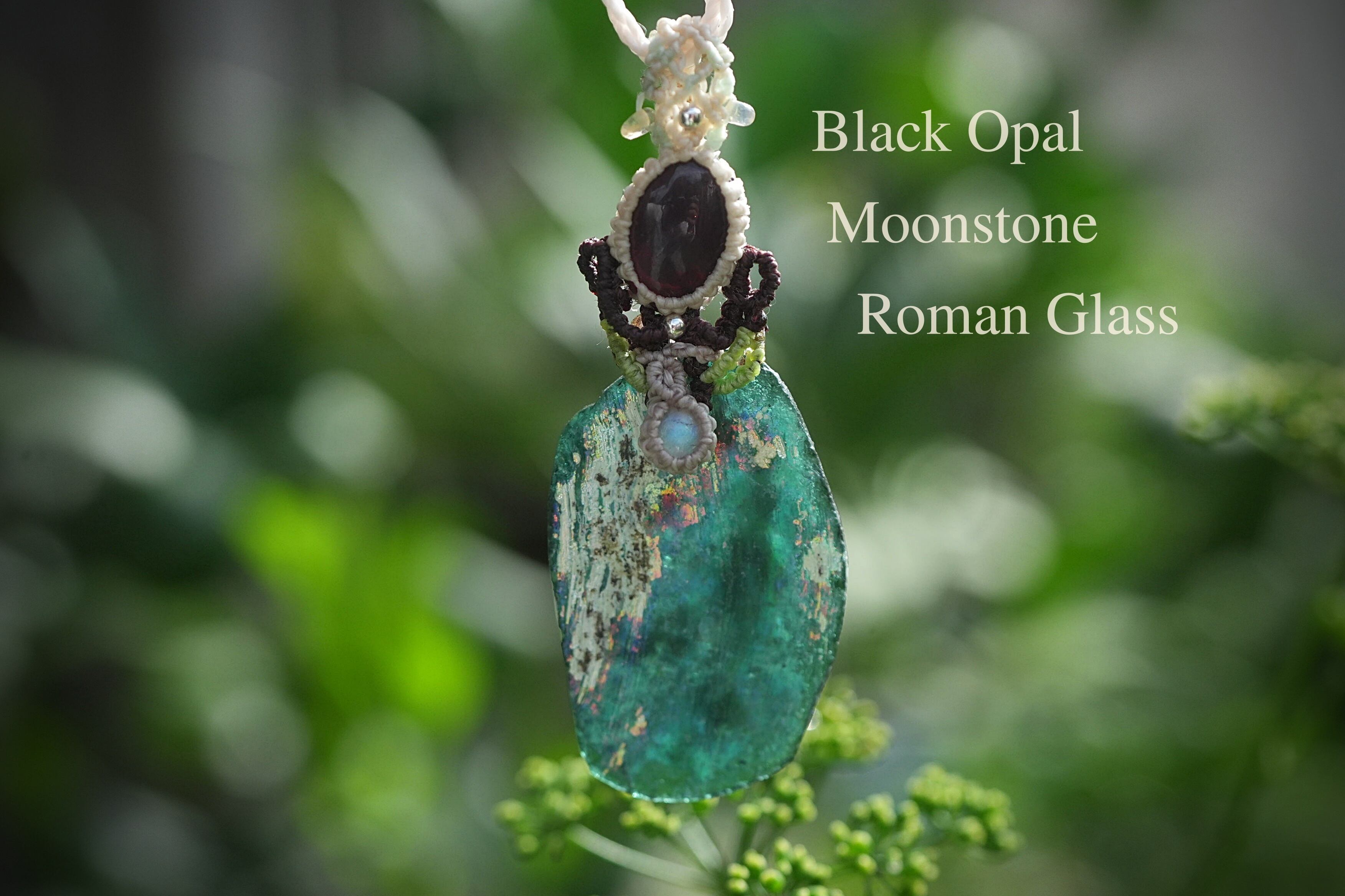 ブラックオパール ローマングラス★ マクラメネックレス2076