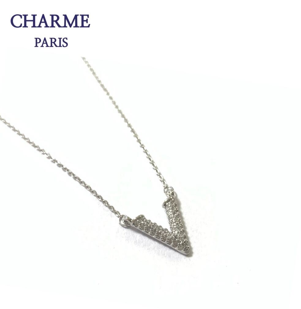 silver cz diamond V necklace