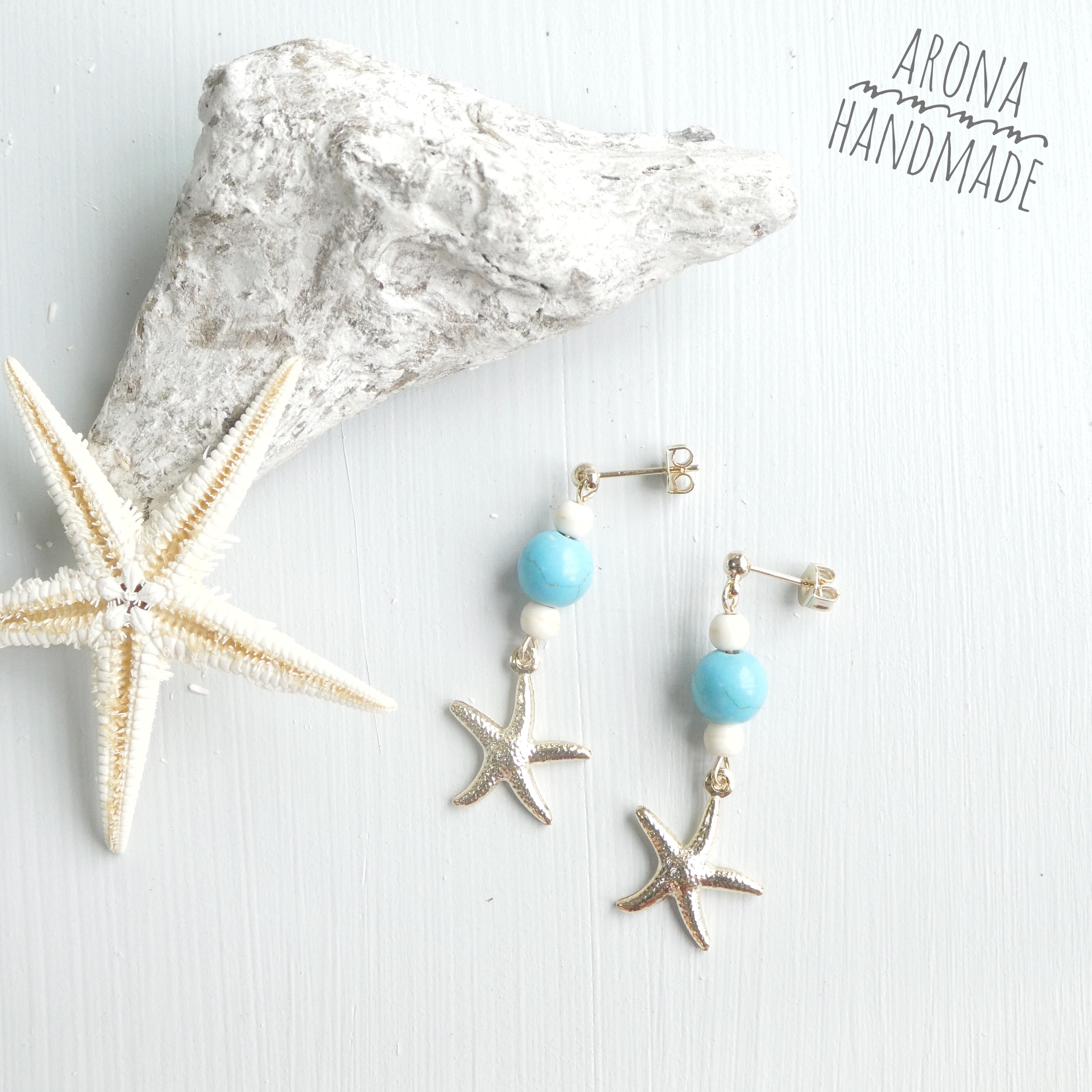 ターコイズヒトデピアス 海をモチーフにしたカラフルでかわいい天然石ピアスarona