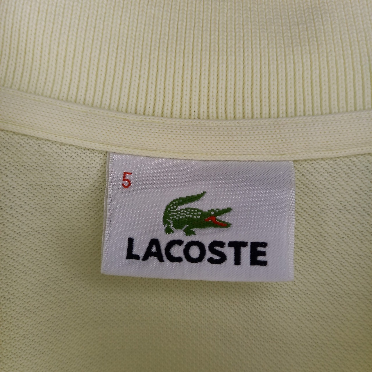 ラコステ　ポロシャツ　半袖　シェルボタン　刺繍ロゴ　無地　ユーロ古着　黄色