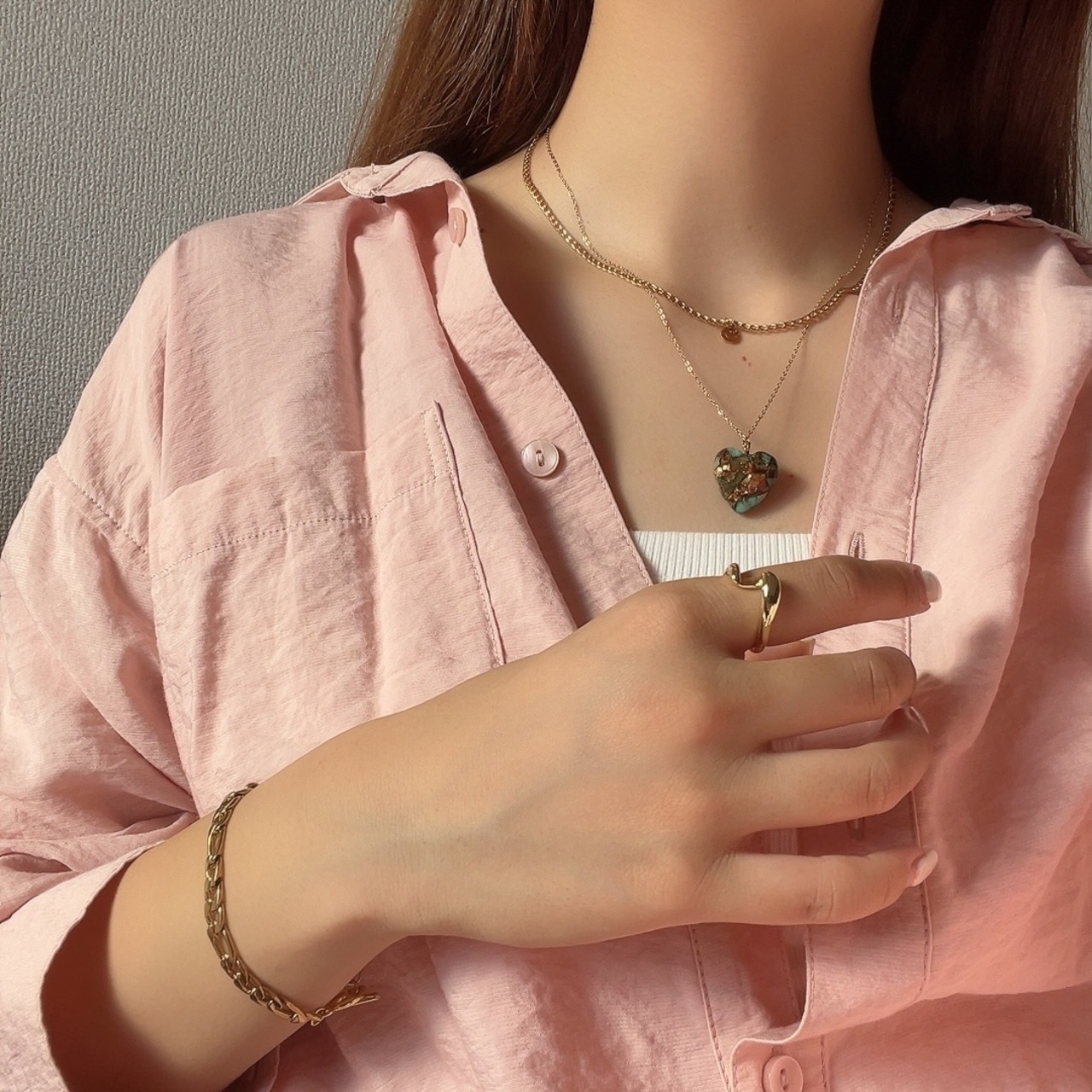 ハートチャーム　2連ネックレス［GSN068］