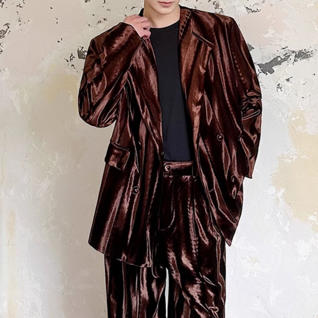 レトロ シャイニーベルベットスーツ セットアップ 2カラー D11093