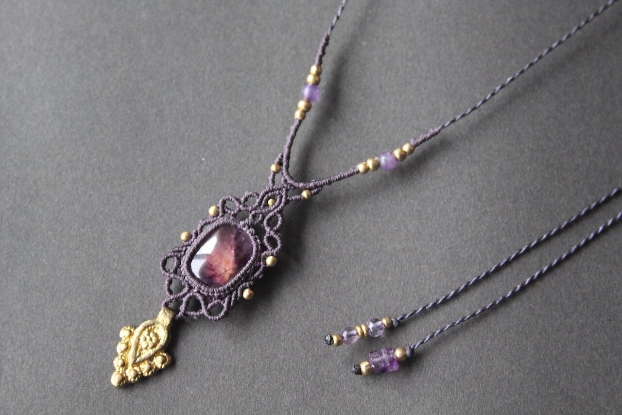 Trapiche amethyst  micro macrame necklace