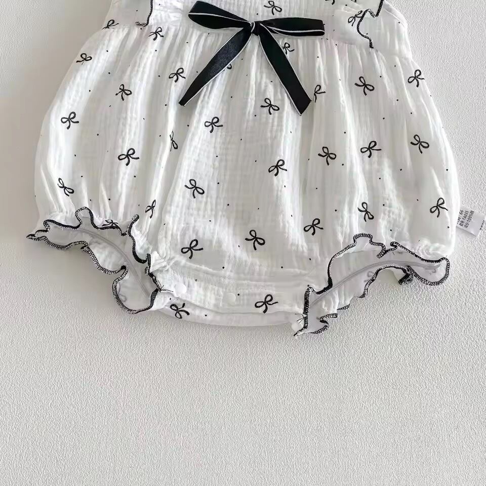 ヘアバンド付きリボンガーゼロンパース