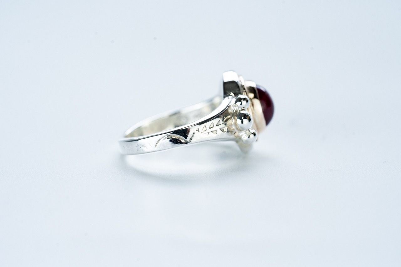 R-097 K10 Circle Native Oval Signet Ring (Ruby)
