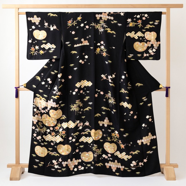 橘取りに吉祥柄の模様　紋意匠　訪問着　袷着物【中古品】