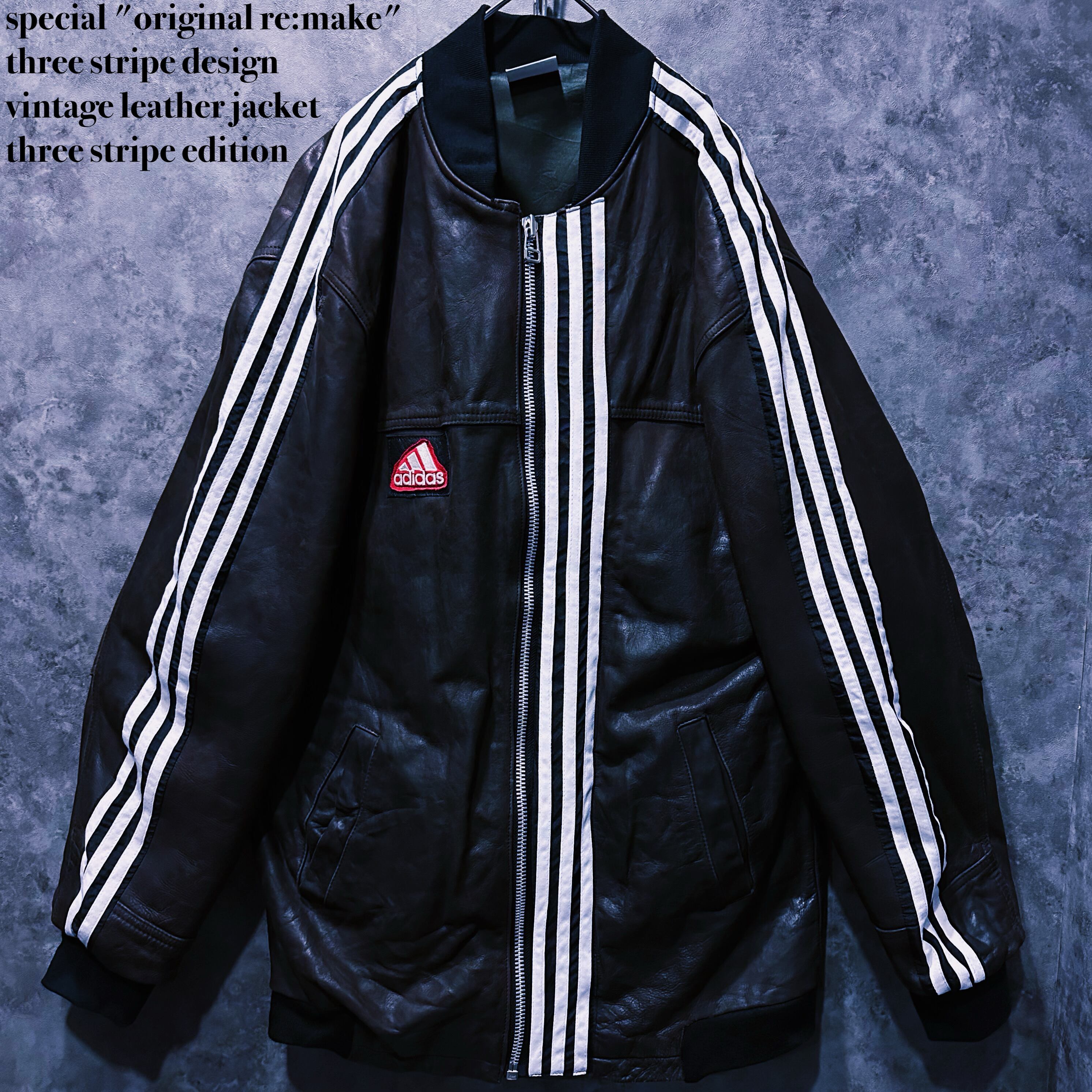 【 doppio】special "original re:make" three stripe design vintage leather jacket three stripe edition