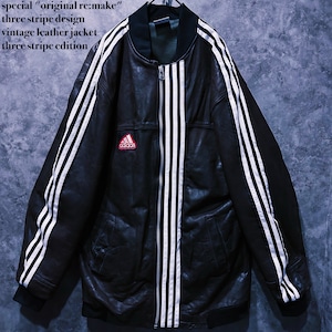 【 doppio】special "original re:make" three stripe design vintage leather jacket three stripe edition