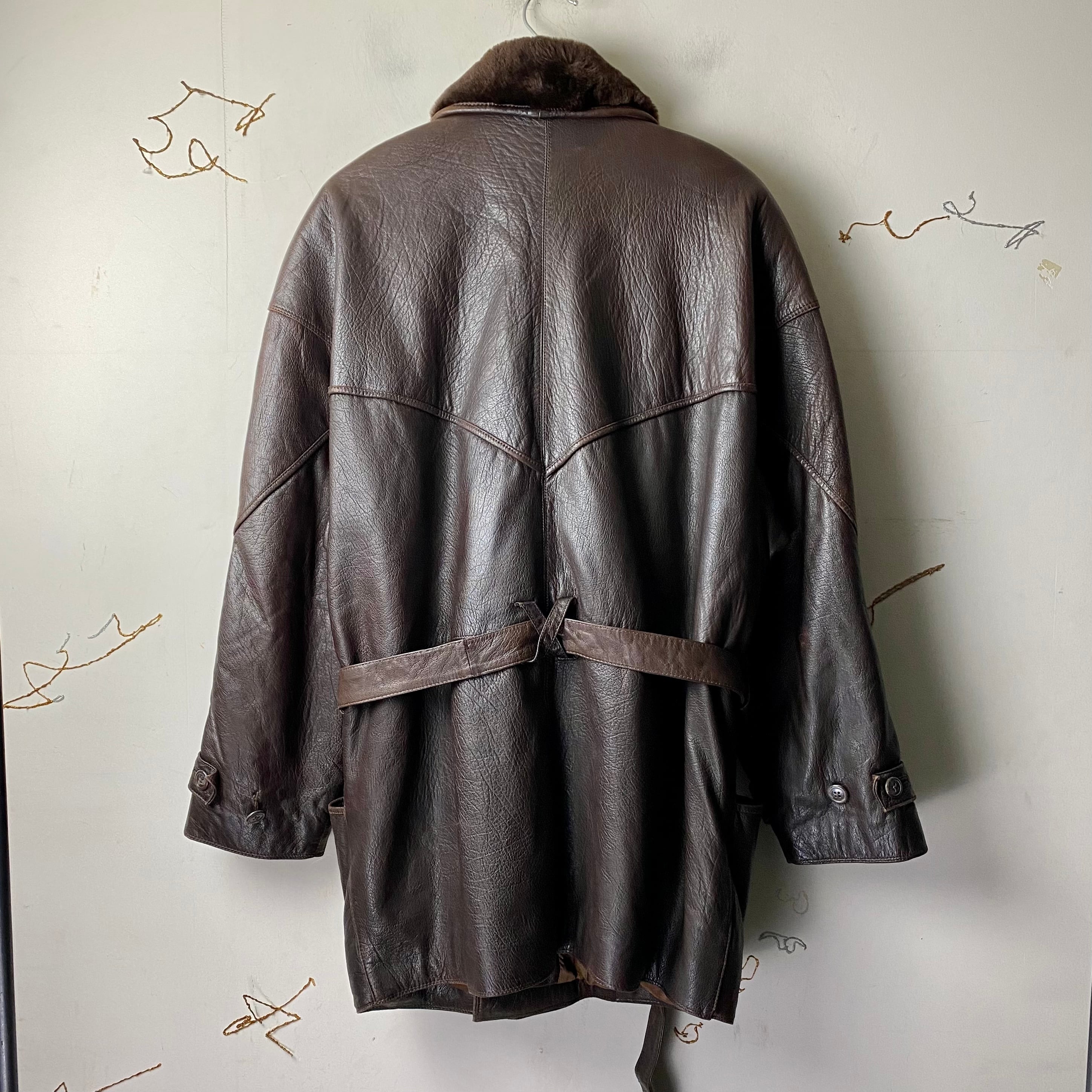 vintage MARC BUCHANAN PELLE PELLE shawl collar leather coat | NOIR 