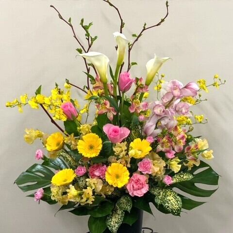 オレンジ・ピンク・イエローの染め花 アートフラワー花束 ハンドメイド