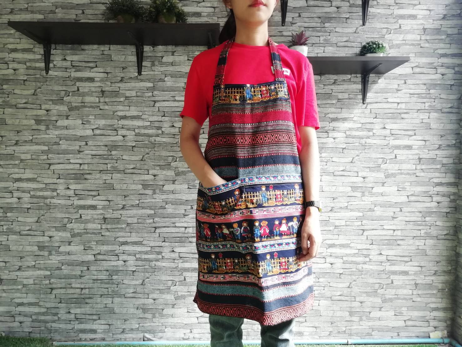 Ce013 3 赤系タイ象柄 カントリー調ポケット チェンマイオンラインショップ Ce013 3 赤系タイ象柄 カントリー調ポケット チェンマイオンラインショップ