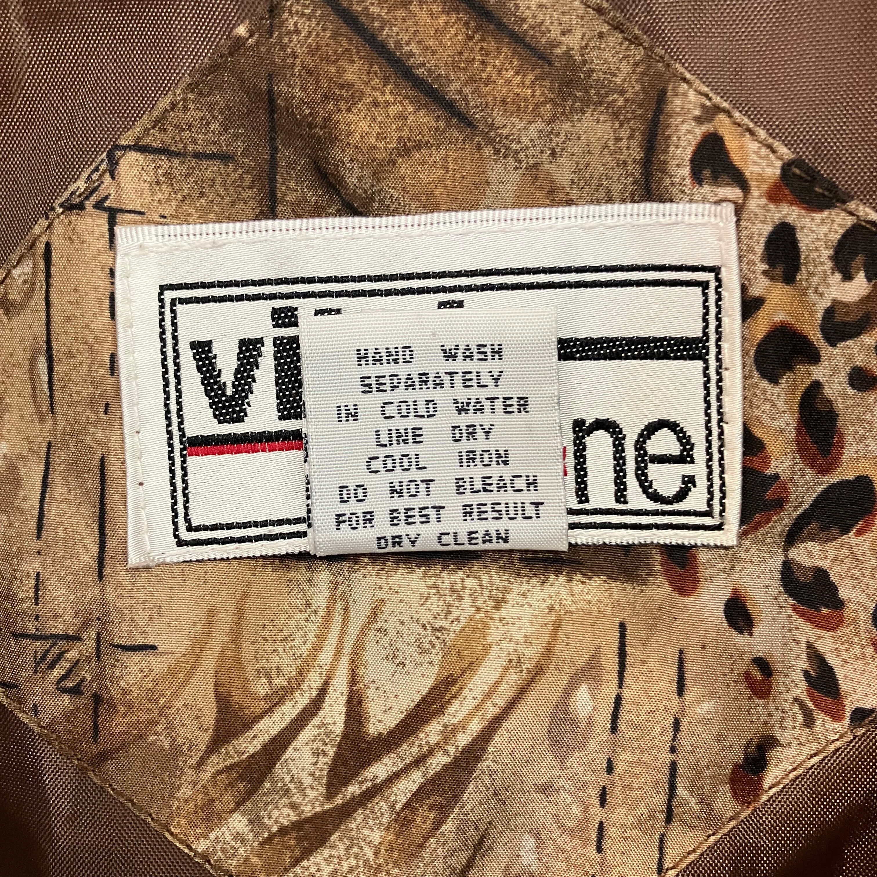 VINTAGE VITAL ZONE Leopard Pattern Silk 100% Zip Blouson Jacket