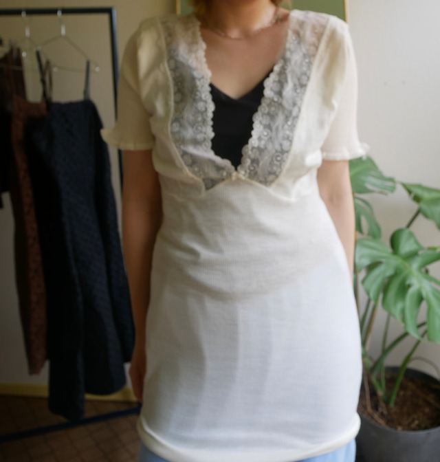 70s Italy "GRIGNASCO" Lace Rib Knit Top