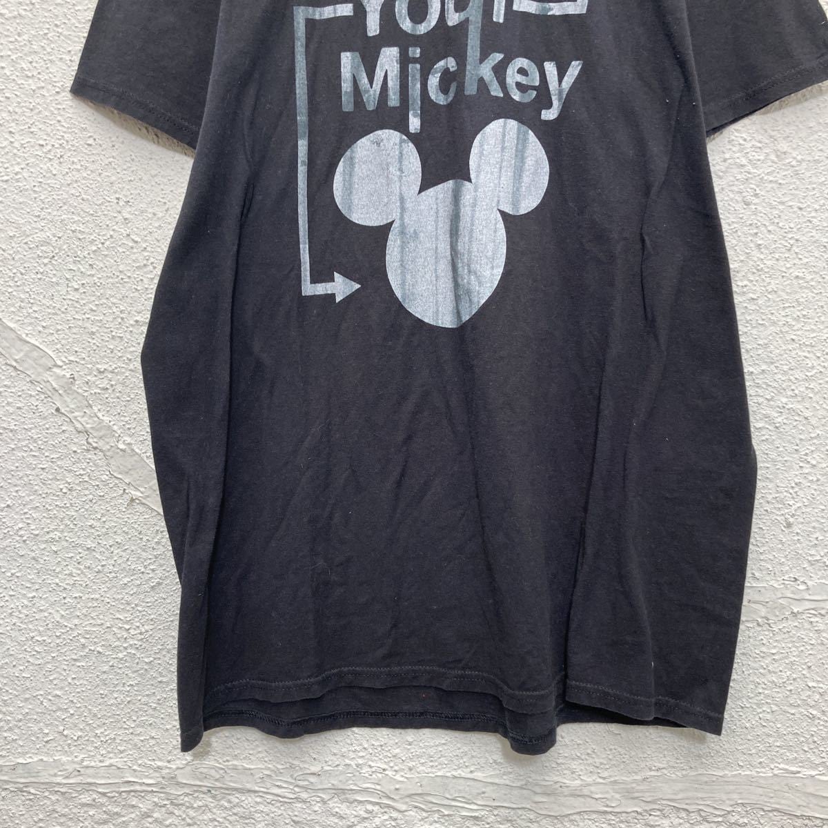 Disney 半袖 プリント Tシャツ L ブラック ミッキーマウス シルエット