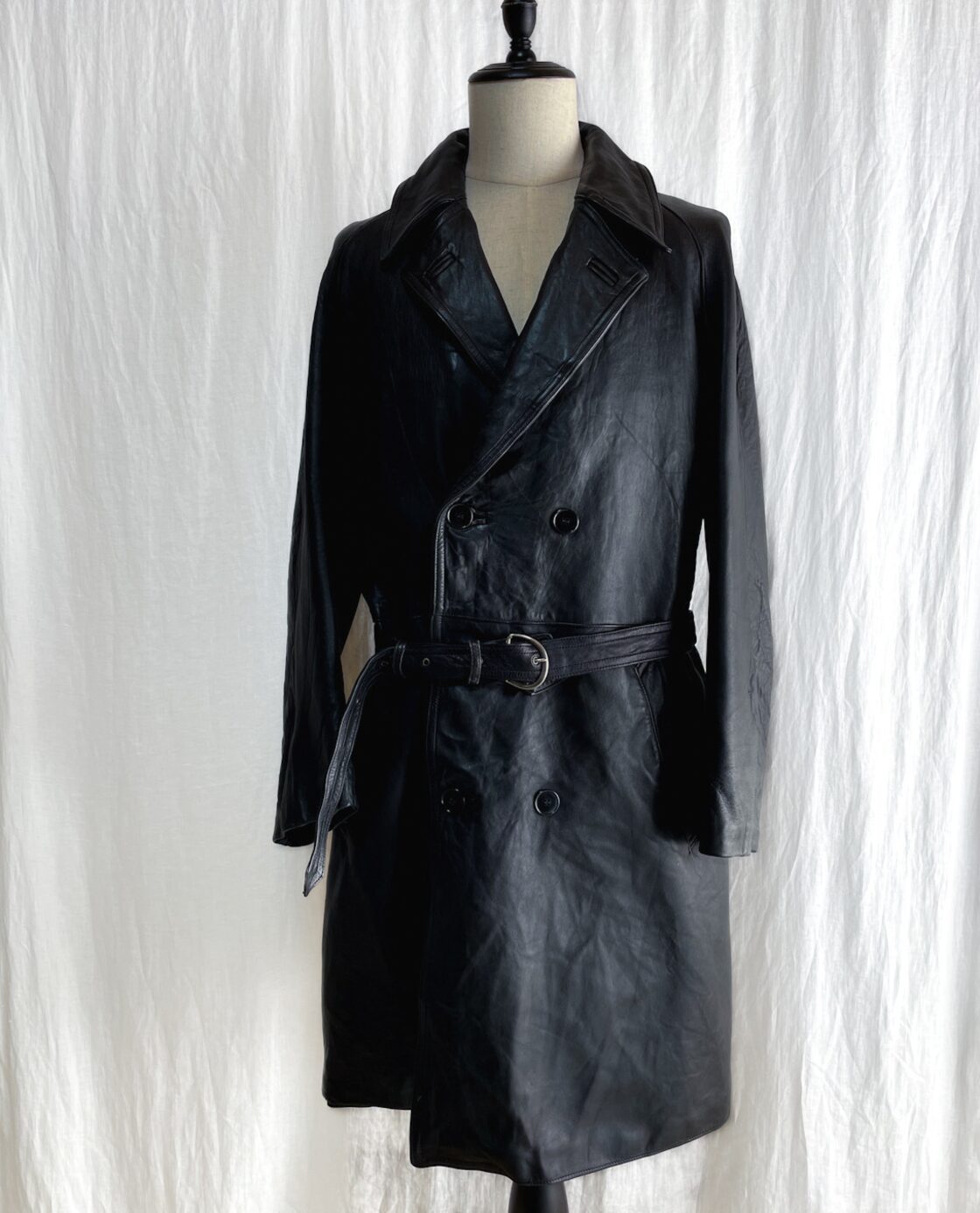 60s 70s フランス軍 レザー ロングコート カーコート ジャケット 